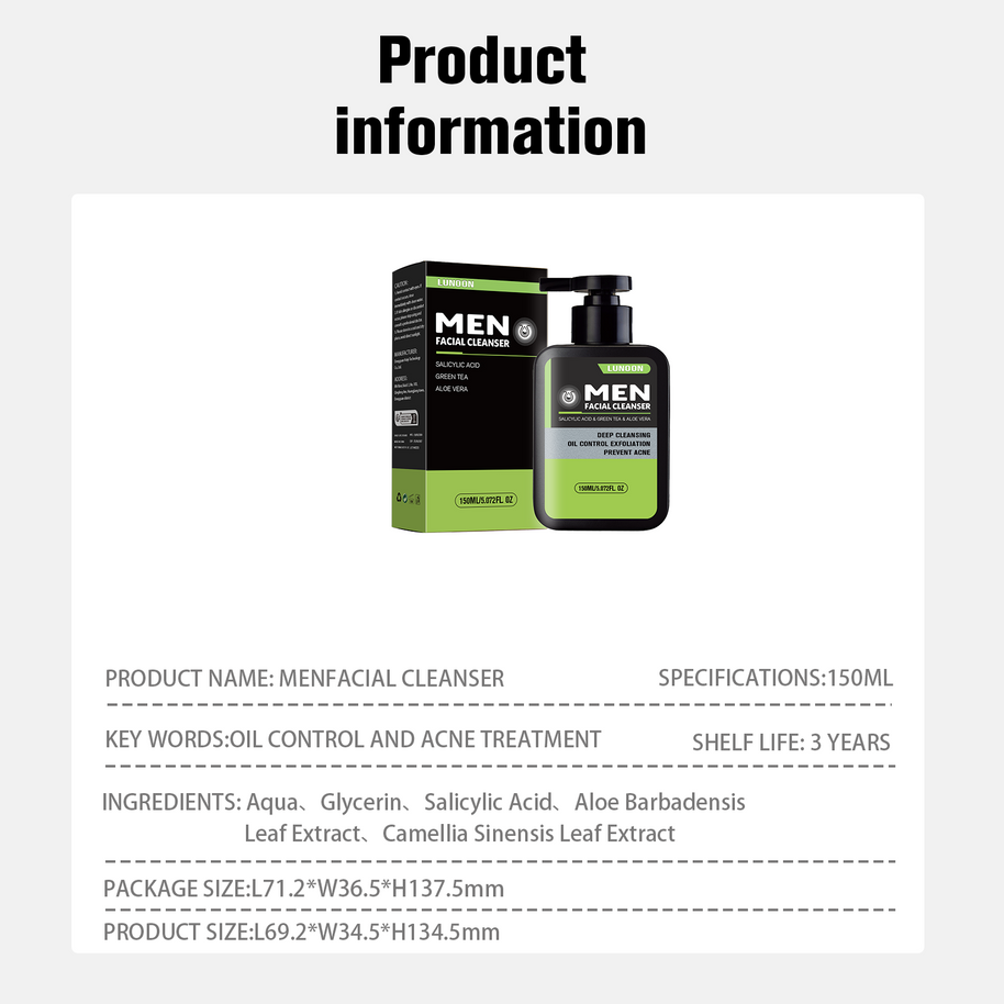 LUNOON Men's Oil Control Anti-Acne Facial Cleanser - HaiyiBeauty