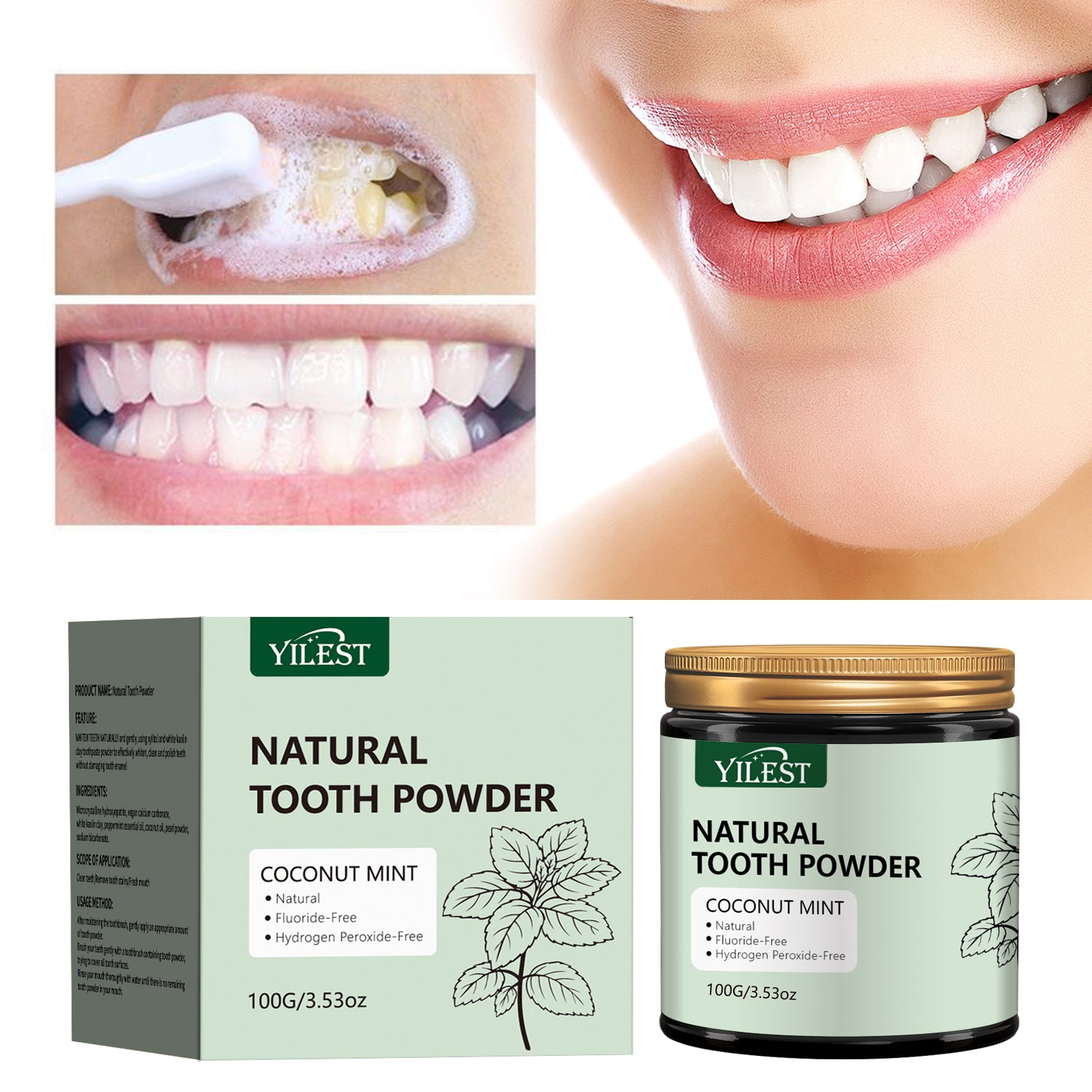 YILEST Natural Mineral Tooth Powder Coconut Mint Flavor - HaiyiBeauty