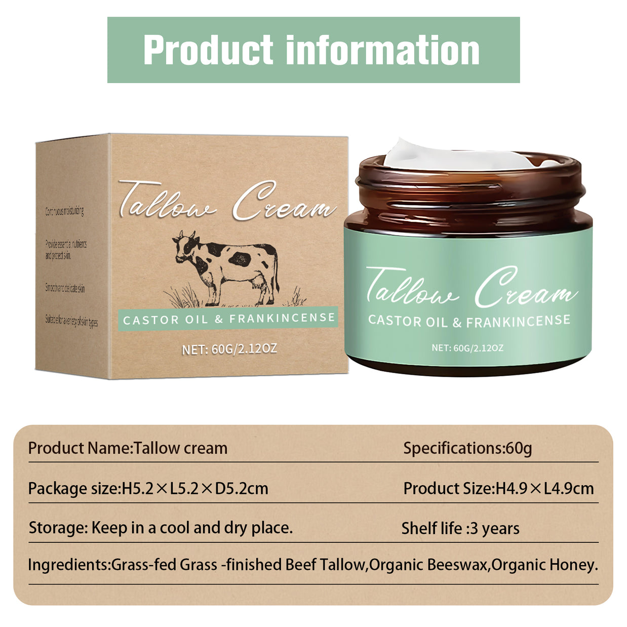 CASTOR OIL & FRANKINCENSE Tallow Cream - HaiyiBeauty